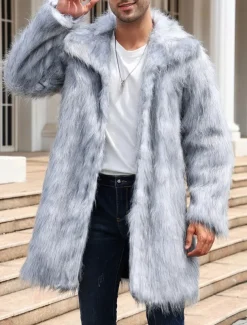 Men's Winter Coat Winter Jacket Fur Coat Daily Wear Vacation Soft Outdoor Pocket Winter Pure Color Warm Ups Comfort Lapel Black White Brown Light Grey Dark Coffee Jacket