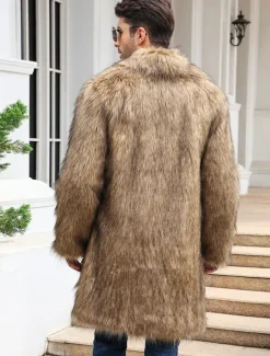 Men's Winter Coat Winter Jacket Fur Coat Daily Wear Vacation Soft Outdoor Pocket Winter Pure Color Warm Ups Comfort Lapel Black White Brown Light Grey Dark Coffee Jacket