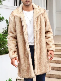 Men's Winter Coat Winter Jacket Fur Coat Daily Wear Vacation Soft Outdoor Pocket Winter Pure Color Warm Ups Comfort Lapel Black White Brown Light Grey Dark Coffee Jacket