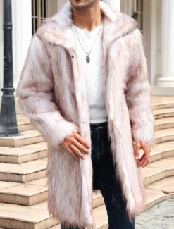 Men's Winter Coat Winter Jacket Fur Coat Daily Wear Vacation Soft Outdoor Pocket Winter Pure Color Warm Ups Comfort Lapel Black White Brown Light Grey Dark Coffee Jacket