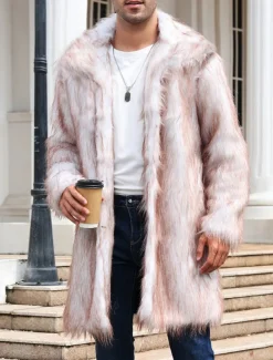 Men's Winter Coat Winter Jacket Fur Coat Daily Wear Vacation Soft Outdoor Pocket Winter Pure Color Warm Ups Comfort Lapel Black White Brown Light Grey Dark Coffee Jacket