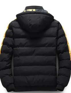 Men's Winter Coat Winter Jacket Puffer Jacket Quilted Jacket Pocket Full Zip Print Outdoor Street Daily Regular Sporty Casual Warm Breathable Fall Winter Letter Black Yellow Red Khaki Puffer Jacket