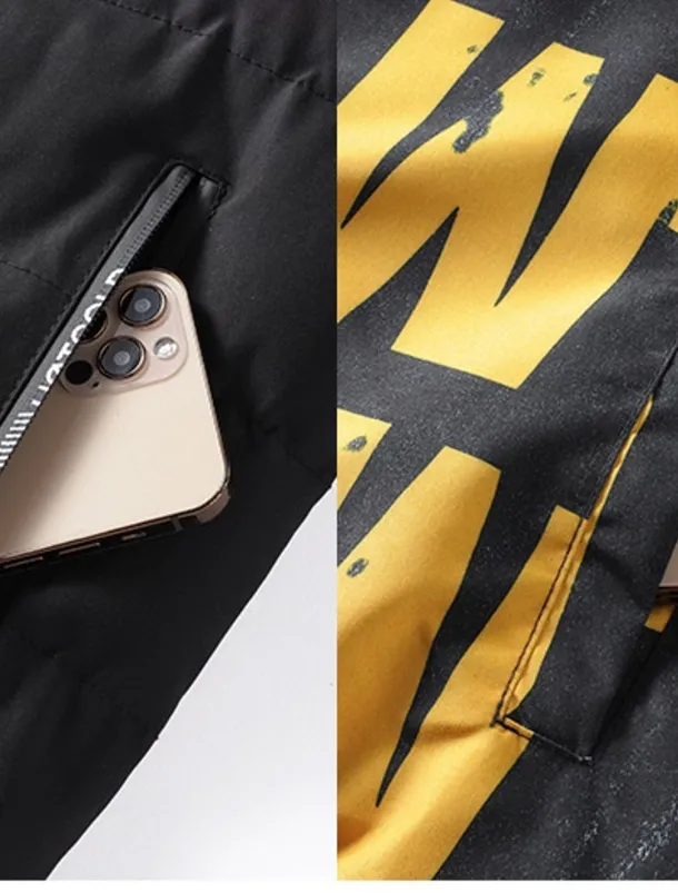 Men's Winter Coat Winter Jacket Puffer Jacket Quilted Jacket Pocket Full Zip Print Outdoor Street Daily Regular Sporty Casual Warm Breathable Fall Winter Letter Black Yellow Red Khaki Puffer Jacket