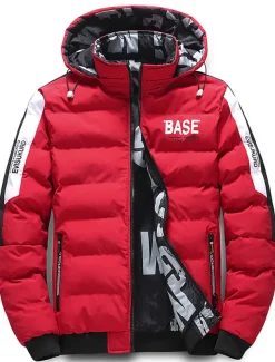 Men's Winter Coat Winter Jacket Puffer Jacket Quilted Jacket Pocket Full Zip Print Outdoor Street Daily Regular Sporty Casual Warm Breathable Fall Winter Letter Black Yellow Red Khaki Puffer Jacket