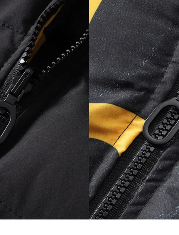 Men's Winter Coat Winter Jacket Puffer Jacket Quilted Jacket Pocket Full Zip Print Outdoor Street Daily Regular Sporty Casual Warm Breathable Fall Winter Letter Black Yellow Red Khaki Puffer Jacket