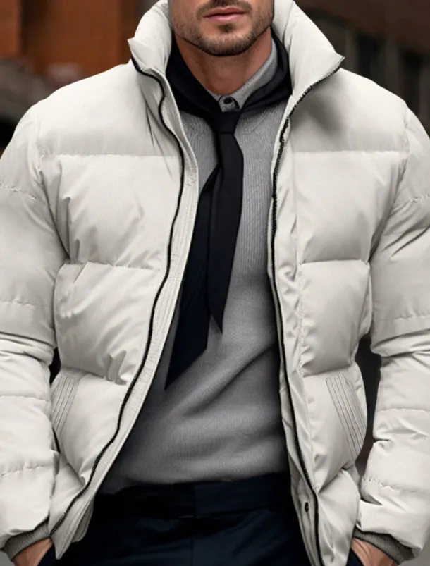 Men's Winter Coat Winter Jacket Puffer Jacket Zipper Pocket Polyster Pocket Outdoor Date Casual Daily Regular Fashion Casual Thermal Warm Windproof Winter Plain Black White Red Green Puffer Jacket
