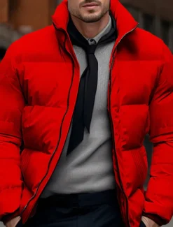 Men's Winter Coat Winter Jacket Puffer Jacket Zipper Pocket Polyster Pocket Outdoor Date Casual Daily Regular Fashion Casual Thermal Warm Windproof Winter Plain Black White Red Green Puffer Jacket