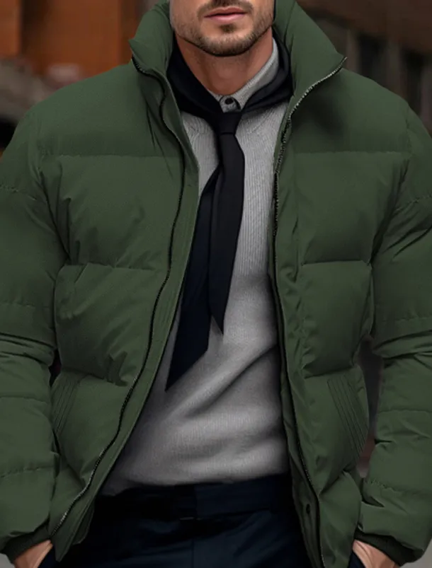 Men's Winter Coat Winter Jacket Puffer Jacket Zipper Pocket Polyster Pocket Outdoor Date Casual Daily Regular Fashion Casual Thermal Warm Windproof Winter Plain Black White Red Green Puffer Jacket