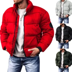 Men's Winter Coat Winter Jacket Puffer Jacket Cardigan Pocket Zipper Pocket Going out Casual Daily Hiking Windproof Warm Winter Pure Color Black Red Light Grey Army Green Puffer Jacket