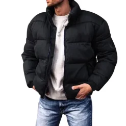 Men's Winter Coat Winter Jacket Puffer Jacket Cardigan Pocket Zipper Pocket Going out Casual Daily Hiking Windproof Warm Winter Pure Color Black Red Light Grey Army Green Puffer Jacket