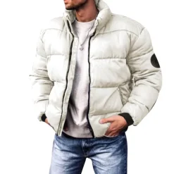 Men's Winter Coat Winter Jacket Puffer Jacket Cardigan Pocket Zipper Pocket Going out Casual Daily Hiking Windproof Warm Winter Pure Color Black Red Light Grey Army Green Puffer Jacket