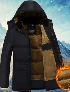 Men's Winter Coat Winter Jacket Puffer Jacket Quilted Jacket Camping & Hiking Warm Winter Solid Color Bright Black Black Puffer Jacket