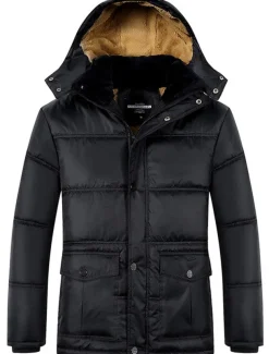 Men's Winter Coat Winter Jacket Puffer Jacket Quilted Jacket Camping & Hiking Warm Winter Solid Color Bright Black Black Puffer Jacket