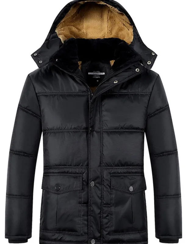 Men's Winter Coat Winter Jacket Puffer Jacket Quilted Jacket Camping & Hiking Warm Winter Solid Color Bright Black Black Puffer Jacket