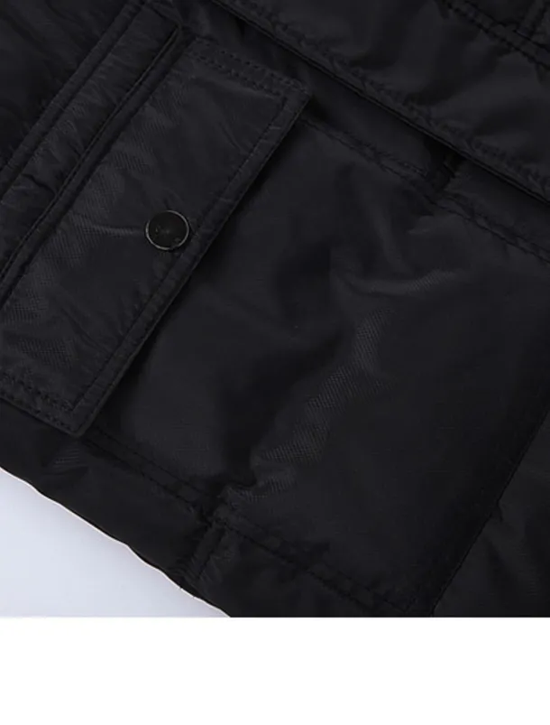 Men's Winter Coat Winter Jacket Puffer Jacket Quilted Jacket Camping & Hiking Warm Winter Solid Color Bright Black Black Puffer Jacket