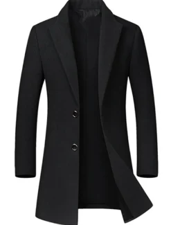 Men's Winter Coat Wool Coat Overcoat Business Casual Winter Wool Outerwear Clothing Apparel Basic Solid Colored Notch lapel collar