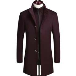 Men's Winter Coat Wool Coat Overcoat Street Business Winter Woolen Thermal Warm Outerwear Clothing Apparel Casual Solid Color Pocket Stand Collar Single Breasted
