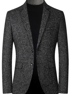 Men's Winter Coat Wool Coat Overcoat Short Coat Blazer Formal Daily Wear Fall Winter Terylene Thermal Warm Outdoor Outerwear Clothing Apparel Fashion Modern Contemporary Plaid Pocket Turndown Single