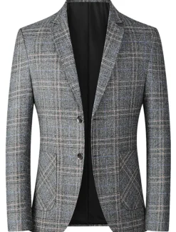 Men's Winter Coat Wool Coat Overcoat Short Coat Blazer Formal Daily Wear Fall Winter Terylene Thermal Warm Outdoor Outerwear Clothing Apparel Fashion Modern Contemporary Plaid Pocket Turndown Single