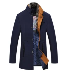 Men's Winter Coat Wool Coat Overcoat Business Casual Winter 52% Wool Windproof Warm Outerwear Clothing Apparel Stylish Classic & Timeless non-printing Solid Color Pocket Stand Collar Single Breasted