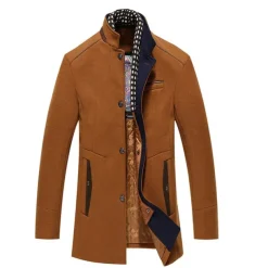 Men's Winter Coat Wool Coat Overcoat Business Casual Winter 52% Wool Windproof Warm Outerwear Clothing Apparel Stylish Classic & Timeless non-printing Solid Color Pocket Stand Collar Single Breasted