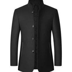 Men's Winter Coat Wool Coat Overcoat Business Daily Wear Winter Wool Thermal Warm Outdoor Outerwear Clothing Apparel Fashion Warm Ups Solid Colored Pocket Standing Collar Single Breasted