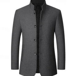 Men's Winter Coat Wool Coat Trench Coat Daily Vacation Fall & Winter Polyester Thermal Warm Outerwear Clothing Apparel Fashion Classic Plain Pocket Stand Collar Single Breasted