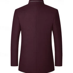 Men's Winter Coat Wool Coat Trench Coat Daily Vacation Fall & Winter Polyester Thermal Warm Outerwear Clothing Apparel Fashion Classic Plain Pocket Stand Collar Single Breasted