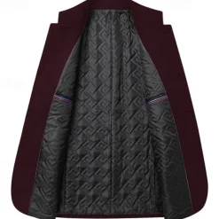 Men's Winter Coat Wool Coat Trench Coat Daily Vacation Fall & Winter Polyester Thermal Warm Outerwear Clothing Apparel Fashion Classic Plain Pocket Stand Collar Single Breasted