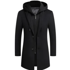Men's Winter Coat Wool Coat Overcoat Trench Coat Outdoor Daily Wear Fall & Winter Polyester Windbreaker Outerwear Clothing Apparel Fashion Streetwear Plain Hooded Single Breasted One-button
