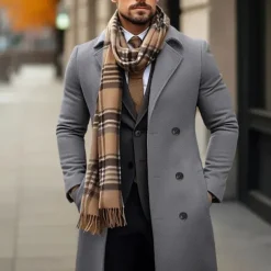 Men's Winter Coat Wool Coat Overcoat Outdoor Daily Wear Fall & Winter Polyester Thermal Warm Outerwear Clothing Apparel Fashion Streetwear Plain Pocket Lapel Double Breasted