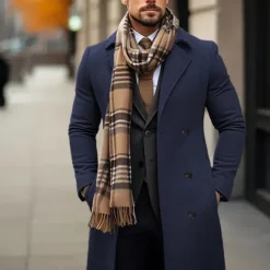Men's Winter Coat Wool Coat Overcoat Outdoor Daily Wear Fall & Winter Polyester Thermal Warm Outerwear Clothing Apparel Fashion Streetwear Plain Pocket Lapel Double Breasted