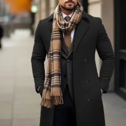 Men's Winter Coat Wool Coat Overcoat Outdoor Daily Wear Fall & Winter Polyester Thermal Warm Outerwear Clothing Apparel Fashion Streetwear Plain Pocket Lapel Double Breasted