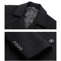Men's Winter Coat Wool Coat Overcoat Outdoor Daily Wear Fall & Winter Polyester Thermal Warm Outerwear Clothing Apparel Fashion Streetwear Plain Pocket Lapel Double Breasted