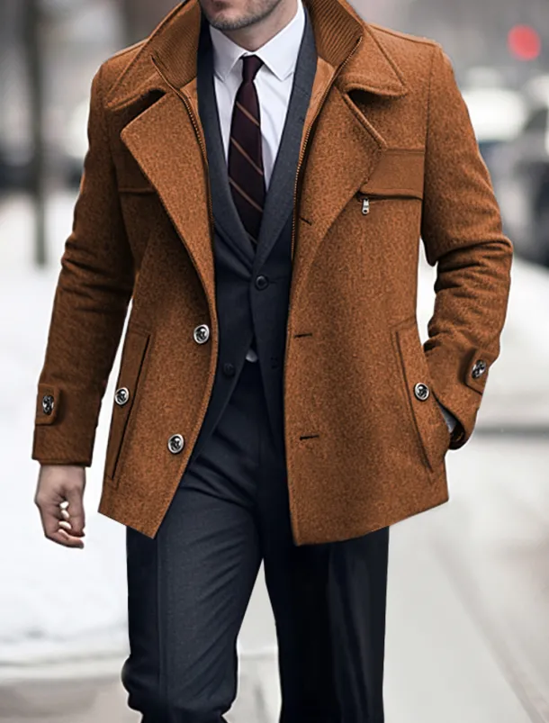 Men's Winter Coat Wool Coat Trench Coat Outdoor Daily Wear Fall & Winter Woolen Thermal Warm Windbreaker Outerwear Clothing Apparel Fashion Streetwear Plain Pocket Lapel Single Breasted