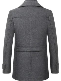 Men's Winter Coat Wool Coat Trench Coat Outdoor Daily Wear Fall & Winter Woolen Thermal Warm Windbreaker Outerwear Clothing Apparel Fashion Streetwear Plain Pocket Lapel Single Breasted