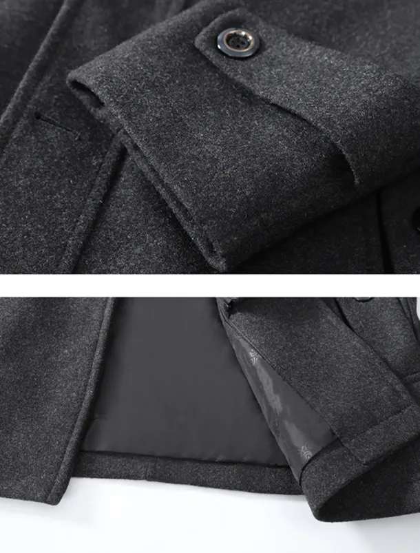Men's Winter Coat Wool Coat Trench Coat Outdoor Daily Wear Fall & Winter Woolen Thermal Warm Windbreaker Outerwear Clothing Apparel Fashion Streetwear Plain Pocket Lapel Single Breasted