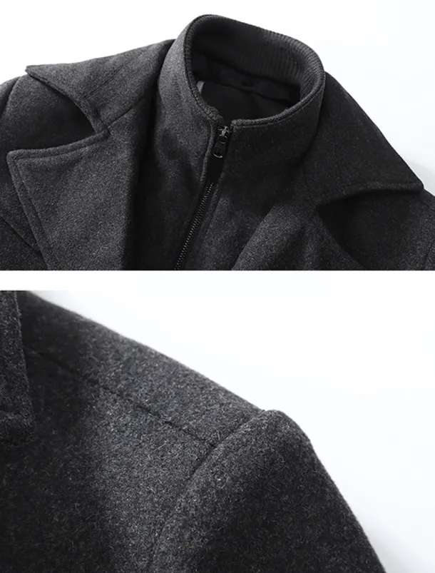 Men's Winter Coat Wool Coat Trench Coat Outdoor Daily Wear Fall & Winter Woolen Thermal Warm Windbreaker Outerwear Clothing Apparel Fashion Streetwear Plain Pocket Lapel Single Breasted