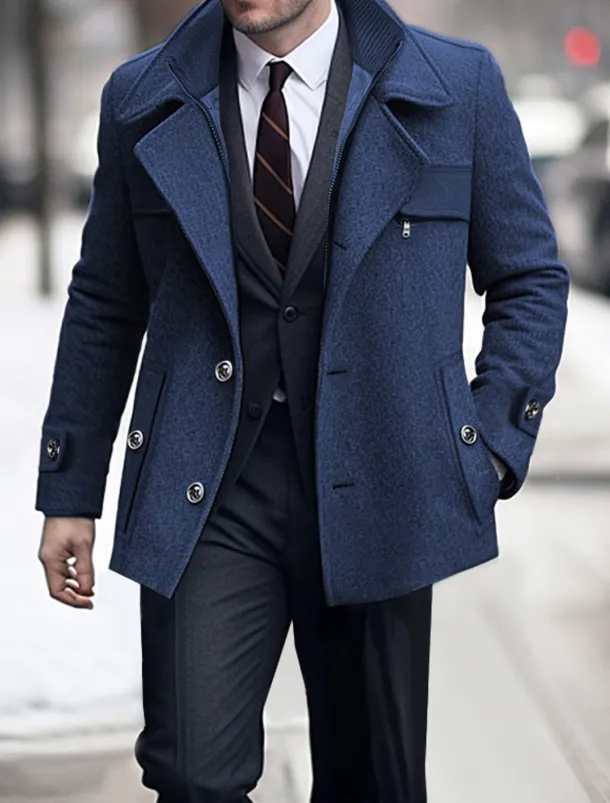 Men's Winter Coat Wool Coat Trench Coat Outdoor Daily Wear Fall & Winter Woolen Thermal Warm Windbreaker Outerwear Clothing Apparel Fashion Streetwear Plain Pocket Lapel Single Breasted