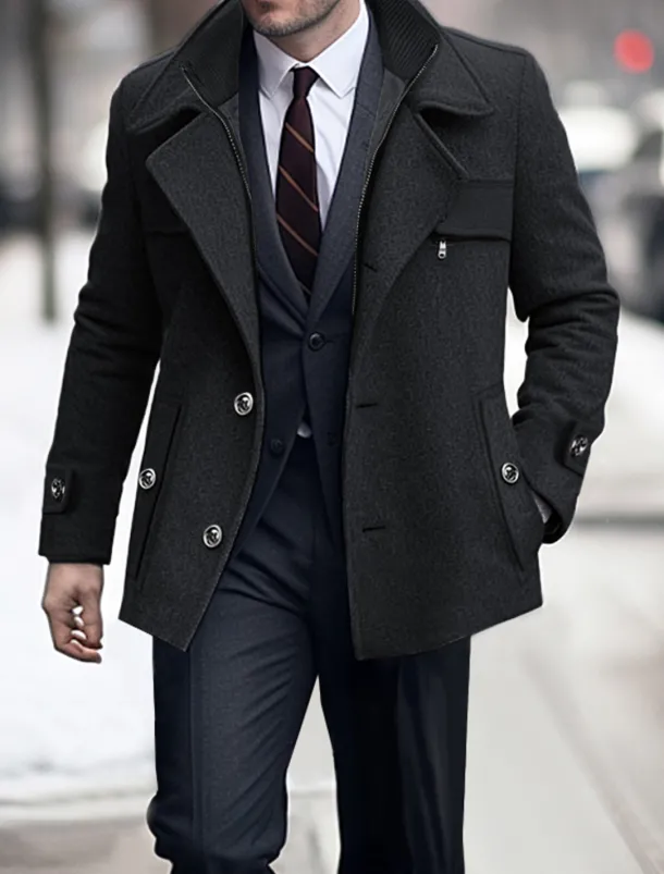 Men's Winter Coat Wool Coat Trench Coat Outdoor Daily Wear Fall & Winter Woolen Thermal Warm Windbreaker Outerwear Clothing Apparel Fashion Streetwear Plain Pocket Lapel Single Breasted