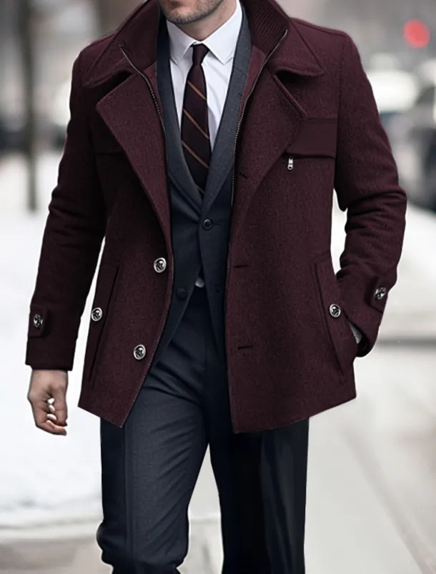 Men's Winter Coat Wool Coat Trench Coat Outdoor Daily Wear Fall & Winter Woolen Thermal Warm Windbreaker Outerwear Clothing Apparel Fashion Streetwear Plain Pocket Lapel Single Breasted