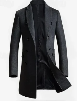 Men's Winter Coat Wool Coat Overcoat Work Street Winter Wool Windproof Warm Outerwear Clothing Apparel Solid Colored Notch lapel collar