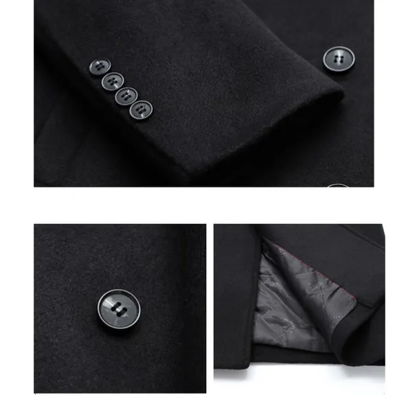 Men's Winter Coat Wool Coat Peacoat Business Casual Spring Fall Winter Woolen Thermal Warm Breathable Outerwear Clothing Apparel Casual Solid Color Pocket Turndown Double Breasted