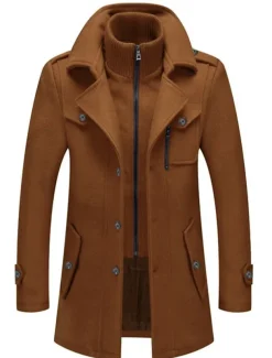 Men's Winter Coat Wool Coat Overcoat Business Casual Winter 30% Wool Windproof Warm Outerwear Clothing Apparel Chic & Modern Solid Colored Rolled collar
