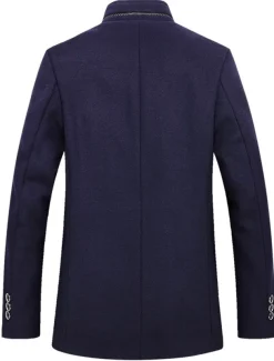 Men's Winter Coat Wool Coat Overcoat Blazer Short Coat Office Work Fall & Winter Wool Windproof Warm Outerwear Clothing Apparel Basic Chic & Modern Solid Colored Stand Collar