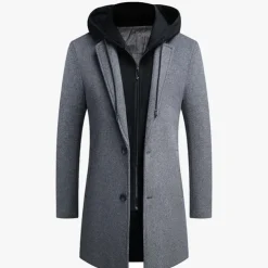 Men's Winter Coat Wool Coat Overcoat Daily Wear Going out Winter Wool Thermal Warm Washable Outerwear Clothing Apparel Fashion Warm Ups Solid Colored Detachable Hood Hooded Single Breasted