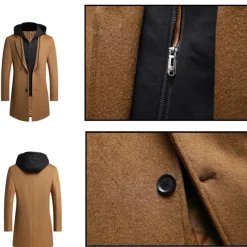 Men's Winter Coat Wool Coat Overcoat Daily Wear Going out Winter Wool Thermal Warm Washable Outerwear Clothing Apparel Fashion Warm Ups Solid Colored Detachable Hood Hooded Single Breasted