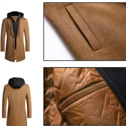 Men's Winter Coat Wool Coat Overcoat Daily Wear Going out Winter Wool Thermal Warm Washable Outerwear Clothing Apparel Fashion Warm Ups Solid Colored Detachable Hood Hooded Single Breasted