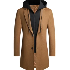Men's Winter Coat Wool Coat Overcoat Daily Wear Going out Winter Wool Thermal Warm Washable Outerwear Clothing Apparel Fashion Warm Ups Solid Colored Detachable Hood Hooded Single Breasted