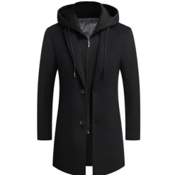 Men's Winter Coat Wool Coat Overcoat Daily Wear Going out Winter Wool Thermal Warm Washable Outerwear Clothing Apparel Fashion Warm Ups Solid Colored Detachable Hood Hooded Single Breasted